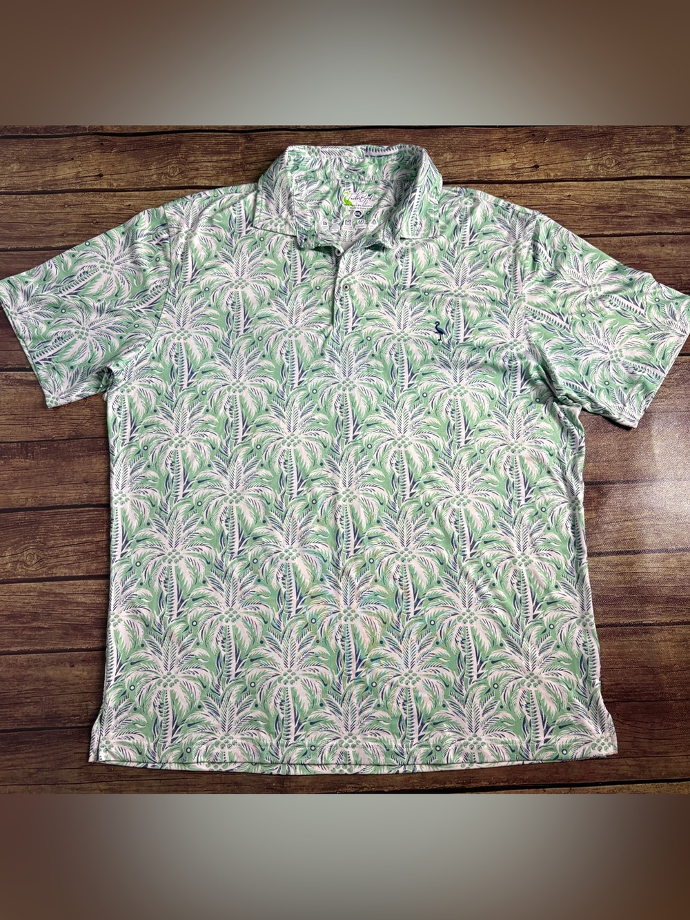 Tailorbyrd Mens Hawaiian Aloha Knit Short Sleeve Green White Logo Polo Shirt XXL